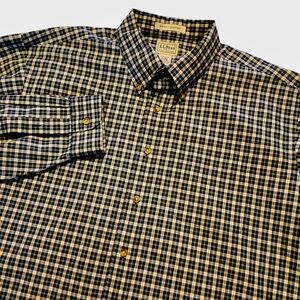 L.L. Bean Blue & Green Checked Casual Button Down‎ Shirt Size XL